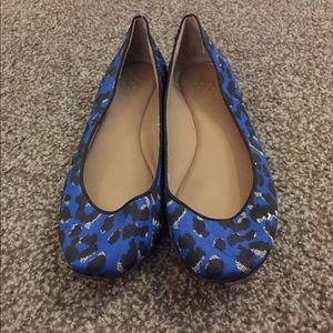 Ann Taylor Blue Animal Print Ballet Flats Size 9.5